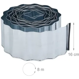 Relaxdays Rasenkante, 8 m, Beetbegrenzung aus Metall, verzinkt, flexibel, Umrandung für Rasen & Beet, 16 cm hoch, Silber