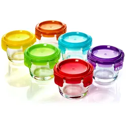 Klarstein Babygläser 6er-Set bunte Deckel luftdichter Verschluss geschmacksecht Klarglas