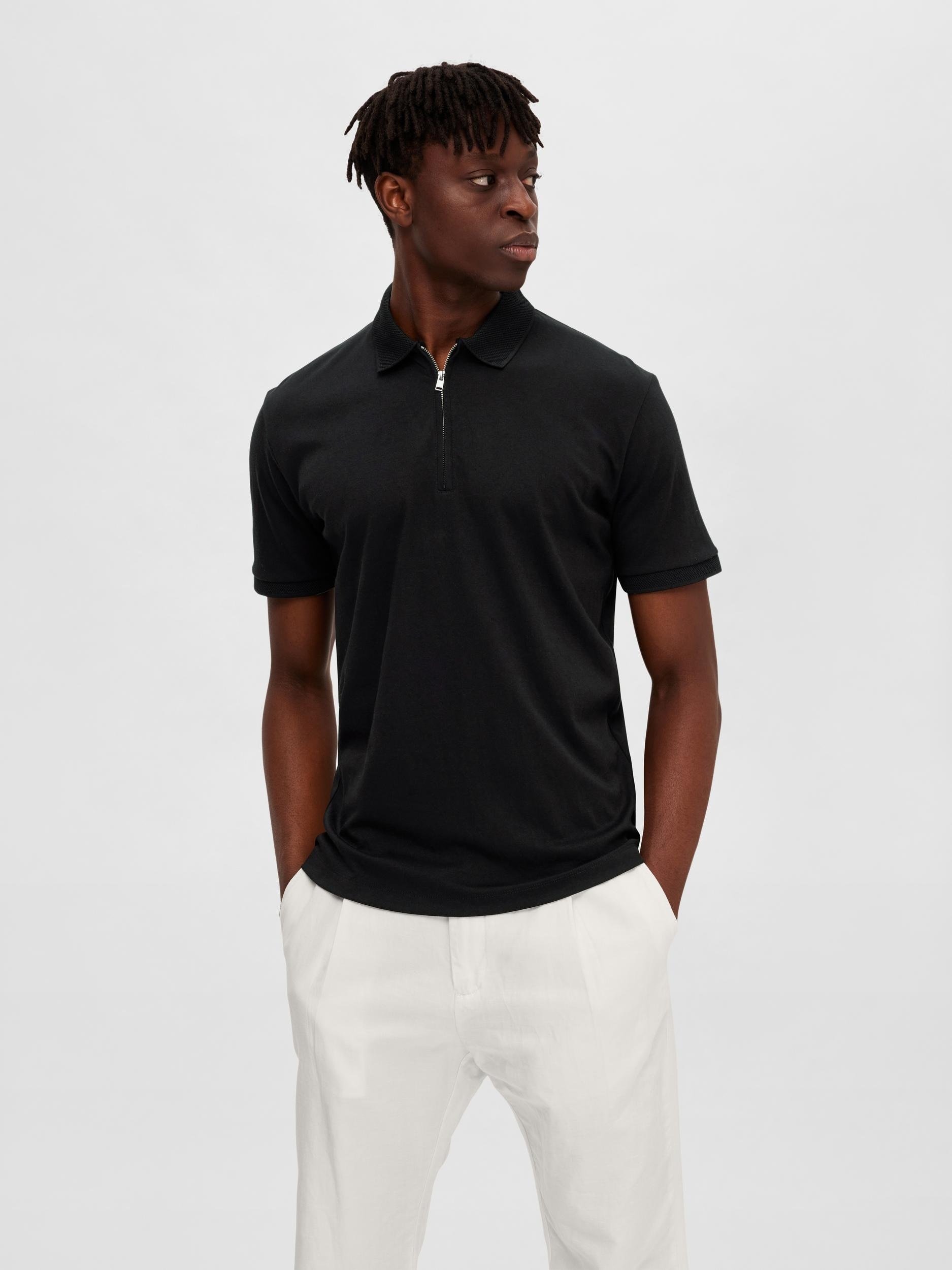 SELECTED HOMME Poloshirt »SLHFAVE ZIP SS POLO NOOS« SELECTED HOMME black M