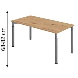 hjh OFFICE PRO Hammerbacher Schreibtisch Y-Serie asteiche/graphit, höhenverstellbar, 160 x 68-82 x 80cm