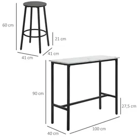 Homcom Bartisch mit Barhocker Set 3-Teilig Stahl Weiß Schwarz