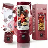 BlendyGo 3 Tragbarer Mixer, Blender, Mini Standmixer, 550 ml, Smoothie maker, Mixer smoothie maker to go, kabellos, zerkleinert Eis und Obst, BPA-freie, PulseMotion & BlendPro (Burgunderrot)