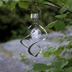 LED Solar Windspiel Spirale - kaltweiße LED - Dämmerungssensor - drehend und leuchtend - silber