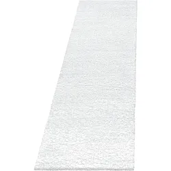 Teppich Hochflor Shaggy Uni Style Polypropylen Wohnzimmer Weiß Läufer 80x250 | Kadima Design