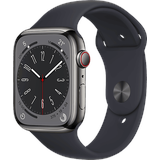 Apple Watch Series 8 GPS + Cellular 45 mm Edelstahlgehäuse graphit, Sportarmband mitternacht