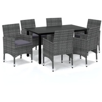 vidaXL 7-tlg. Garten-Essgruppe mit Kissen Poly Rattan Grau