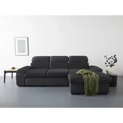 Ecksofa COTTA "Lola L-Form mit Kopfteilfunktion & Hocker", schwarz, B:250cm H:73cm T:165cm, 100% Polyester, Sofas, wahlweise mit Bettfunktion, Bettkasten & Armteilverstellung