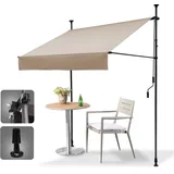 HOMEDEMO Klemmmarkise Markise Balkon (250 cm x 125 cm) Khaki mit Handkurbel, Balkonmarkise ohne Bohren, Sonnenschutz und wasserdicht, UV-beständig und höhenverstellbar