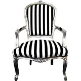 Casa Padrino Barock Salon Stuhl Baumwolle schwarz/weiß/silber