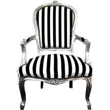 Casa Padrino Barock Salon Stuhl Baumwolle schwarz/weiß/silber