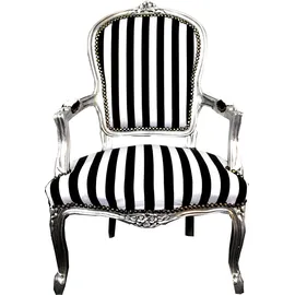 Casa Padrino Barock Salon Stuhl Baumwolle schwarz/weiß/silber