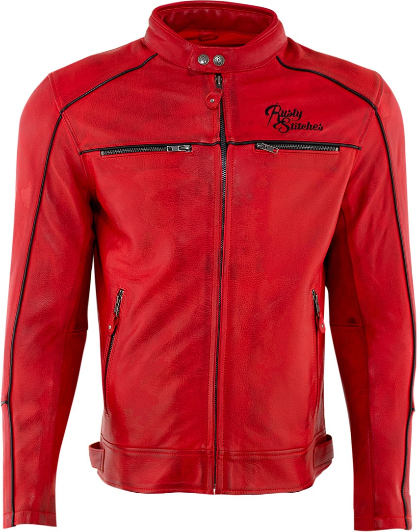 Rusty Stitches Chase, veste en cuir - Rouge/Noir - S