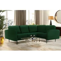 Ecksofa LEONIQUE "Skidi L-Form" Sofas Gr. B/H/T: 228cm x 81cm x 166cm, Samtoptik, langer Schenkel links, grün (dunkelgrün) mit losen Rückenkissen und Keder oben auf der Armlehne