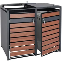 2er Mülltonnenverkleidung MCW-J81, Mülltonnenbox, erweiterbar, Metall 50kg, anthrazit ~ Kirsche-Holzoptik dunkelbraun