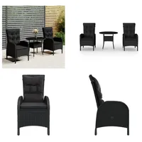 vidaXL 3 tlg. Garten Bistro Set Poly Rattan Schwarz - Bistro-Set - Bistro-Sets - Terrassen-Set - Terrassenmöbel-Set - Schwarz