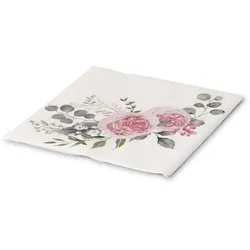 ECOFIESTA 60 Stück Servietten Rosen & Eukalyptus 33x33cm - Saugfähige Party-Servietten für Hochzeiten und Geburtstage - Papier-Servietten