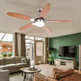 GLOBO Lighting - LED Deckenventilator mit Beleuchtung Deckenventilator mit Zugschalter, Sommer Winter, Flügel wendbar braun graphit 3 Stufen, 1x E14