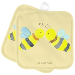 Mr. & Mrs. Panda Topflappen Biene Liebe - Gelb Pastell - Geschenk, Topfuntersetzer, Topflappen mi, (1-tlg) gelb