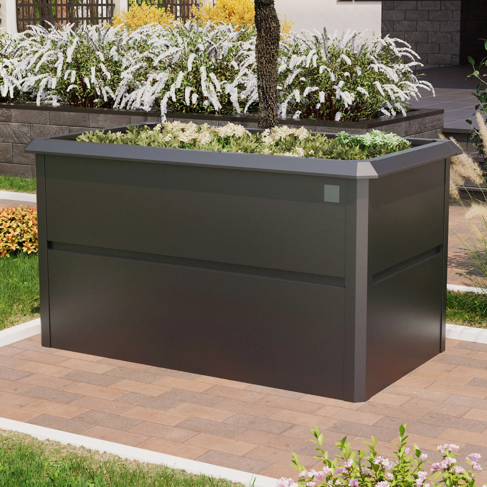 PRIMEYARD Design 150 x 85 x 77 cm Moestuinbak, staal, antraciet metallic, Incl. bescherming tegen slakken - (GFPV00780)