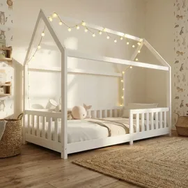 ecomi Hausbett 90 x 200 cm Kiefer massiv lackiert Weiß
