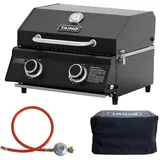 TAINO Platinum Compact Tischgrill Dark + Gasdruckminderer und Abdeckhaube