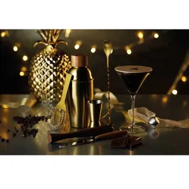 Barcraft Cocktail Set 6-teiliges Barkeeper Set mit Shaker und Sieb 12 x 17 x 22 cm Gold Messing und Holz