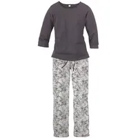 S.Oliver Damen Pyjama anthrazit, weiß-geblümt Gr.36/38