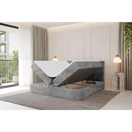 altdecor Boxspringbett - TOLO 160x200 Cord - Hellgrau - Komplett-Set mit Taschenfederkern Matratze und Topper, Polsterbett mit H4-Matratze Bettkäs... - Hellgrau