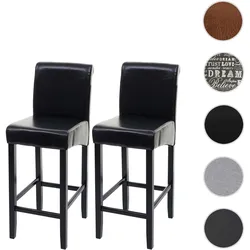 2er-Set Barhocker HWC-C33, Barstuhl Tresenhocker, Holz ~ schwarz, dunkle Beine, Leder