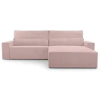 MOEBLO Ecksofa aus Cord DENVER L, Ottomane beidseitig montierbar Couch Cord für Wohnzimmer Schlafsofa Sofagarnitur Sofa Eckcouch L-Form Cordstoff - 290x85x200cm, mit Schlaffunktion und Bettkasten rosa