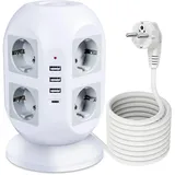 Carehabi 8 Fach Mehrfachsteckdose mit 3 USB+1 Type C, Steckdosenleiste mit 2M Steckerleiste, Steckdosenturm Verteilersteckdose für Zuhause