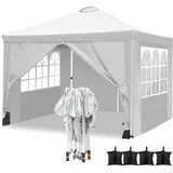 COBIZI Pavillon Wasserdicht Faltpavillon 3x3 Pavillon Faltbar Zelt Gartenpavillon mit 4 Seitenteilen und 4 Sandsäcke, Pop up Pavillion Klappbar 3x3m für Camping, Strand, Familientreffen (Weiß)