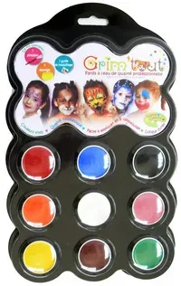 Kinderschminke Karneval Palette 9 Farben wasserbasiert ab 3 Jahren - Grim'Tout - inkl. Pinsel, Schwamm, leicht abwaschbar