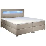 Juskys Boxspringbett Vancouver 180x200 cm - Bett mit LED, Topper & Federkern-Matratzen – Stoff