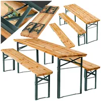 tectake® Bierzeltgarnitur klappbar, 3-teiliges Set, Festzeltgarnitur mit Tisch und Bänken, 177 x 46 x 77 cm, 1x Biertisch + 2X Bierbank Holz, Gartenmöbel für Balkon, Camping, Garten, Partyzelt