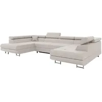 MEBLINI Schlafcouch mit Bettkasten - Ecksofa mit Schlaffunktion - Sofa mit Relaxfunktion und Kopfstützen - Couch U-Form - Eckcouch - Wohnlandschaft - Carl - 338x203x55cm - Beige Samt