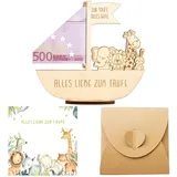 Virtue Yun Geldgeschenk zur Taufe, Holz-Arche Noah mit Tieren, inklusive Karte und Umschlag, Taufgeschenke für Mädchen und Jungen (15.5x14.5cm)