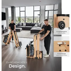 Tectake tectake® Holzrudergerät aus massiver Buche, klappbar, mit LCD-Anzeige, flexibler Handyhalterung und Bluetooth