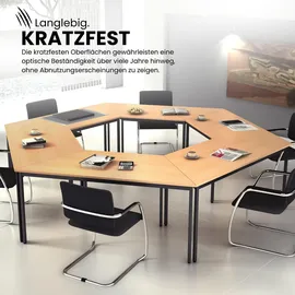 bümö Trapez-Tisch, Multifunktionstisch 160 x 69 cm in Weiß/Schwarz - Besprechungstisch, Konferenztisch, Meetingtisch, Mehrzwecktisch, Pausentisch für