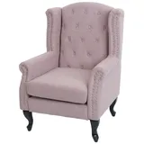 Mendler Sessel Chesterfield, Relaxsessel Clubsessel Ohrensessel, wasserabweisend Stoff/Textil ~ hellrosa ohne Ottomane
