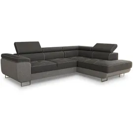 Sofnet Ecksofa Caris mit Schlaffunktion und einstellbare Kopfstützen, Wohnlandschaft mit Bettkasten, Couch, Sofa Grau, Hellgrau, 5-Sitzer, Ottomane rechts, L-Form,Rechteckig, 273x203 cm, Wohnzimmer, Sofas & Couches, Wohnlandschaften, Ecksofas