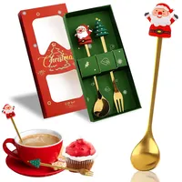 Kleinigkeiten für Adventskalender, Darryy Edelstahl Weihnachtslöffel, Weihnachtstasse, Weihnachtsbesteck, Marmeladenlöffel, Geschirr Weihnachten mit Geschenkverpackung, fur Tee Weihnachten(2-Teiliges)