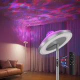 DUSKTEC Deckenfluter Stehlampe RGB mit Fernbedienung, Sternenhimmel Projektor, LED Stehleuchte Dimmbar mit Leselamp Timer, Warm- & Kaltweiß, Floor Lamp Schwarz für Schlafzimmer Wohnzimmer - Silber