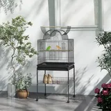 PawHut Vogelkäfig Wellensittichkäfig mit Tablet Ablage Futterstation Rollen