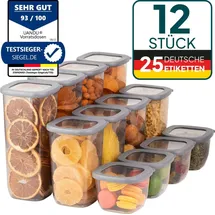 uandu Vorratsdosen mit Deckel Luftdicht Set, BPA frei, Aufbewahrungsbox Küchenorganizer, Vorratsbehälter Mehl Aufbewahrung Küche - 12 Mix/Grau | Grau