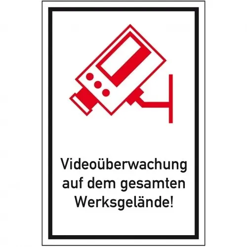 Schild I Hinweisschild Videoüberwachung auf dem gesamten Werksgelände, Aluminium, 400x600mm