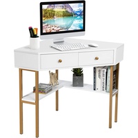GOPLUS Eckschreibtisch, dreieckiger Computertisch mit 2 Schubladen, Winkelschreibtisch mit offenen Ablagefächern, Ecktisch Schreibtisch für das H...