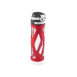 Leifheit Glas Flip Trinkflasche, 600 ml 3256 , Farbe: rot