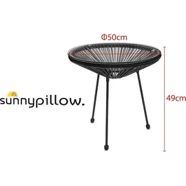 sunnypillow Acapulco Sessel 2er Set  mit Tisch  Schwarz