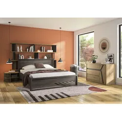 Schlafzimmer-Set GAMI "SET (5-tlg)", schwarz (schwarzeiche), ohne Matratze, B/H: 160cm x 200cm, Spanplatte, Schlafzimmermöbel-Sets, Ein elegantes und funktionales Schlafzimmer.